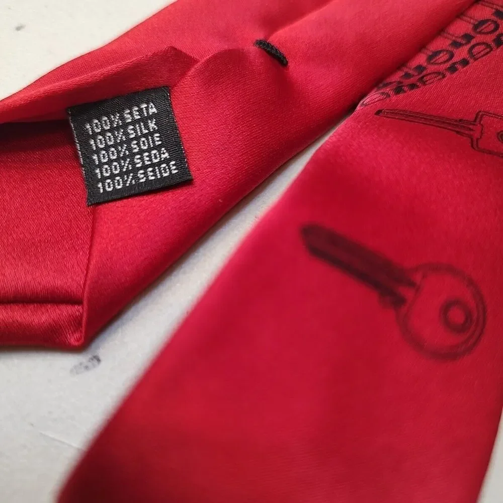 Skeleton‎ Key Silca Club Red Tie Silk Automotive Novelty Love Valentine